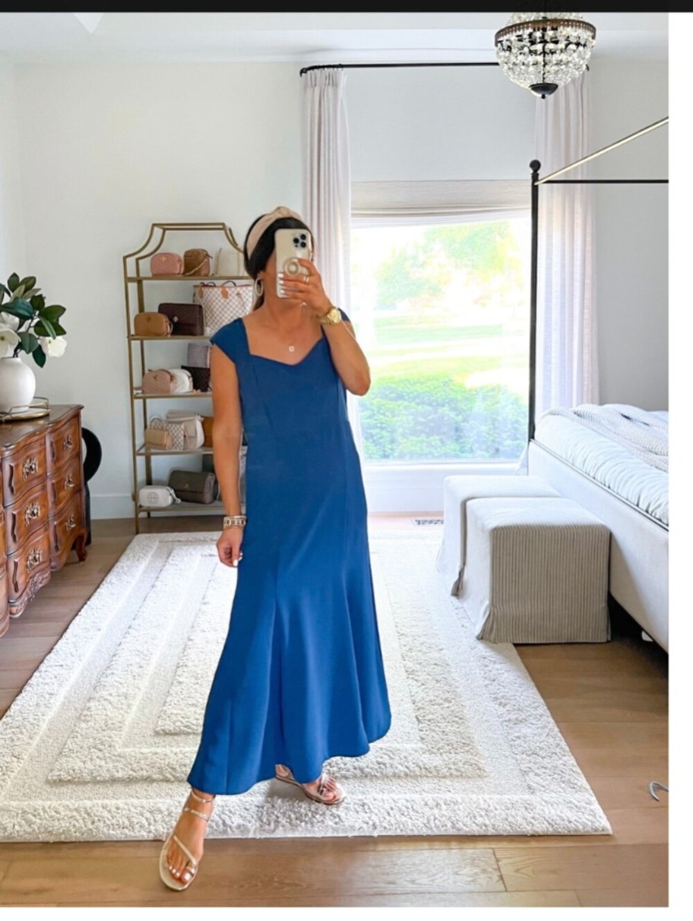Blue Cap-Sleeve Maxi Dress